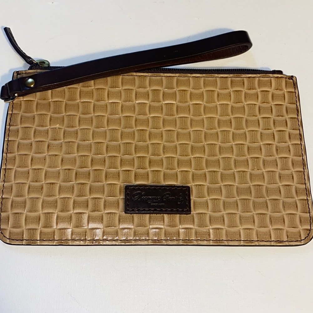 Dooney & Bourke Woven pattern tan leather Wristlet